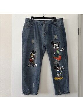 Hot Topic Disney Mom Jeans Mickey Mouse High Waisted Distressed Womens Plus 5XL